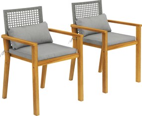 Outsunny Conjunto 2 Cadeiras em Madeira de Acácia com Almofadas e Almofadas Decorativas, Natural. | Aosom Portugal