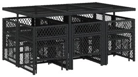 11 pcs conjunto de jantar p/ jardim c/ almofadões vime PE preto