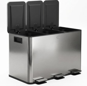 Caixote do lixo de cozinha, caixote do lixo para separação seletiva, 3 compartimentos de 20 L, baldes interiores removíveis, 61,9 x 36,6 x 56,7 cm, pr