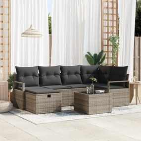 Conjunto de Sofá de Jardim vidaXL de 7 Peças com Almofadas Cinzento Po