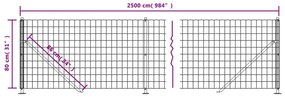 Cerca de malha de arame com flange 0,8x25 m verde