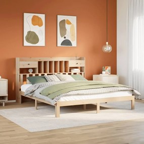 vidaXL Cama com estante sem colchão 200x200 cm pinho maciço