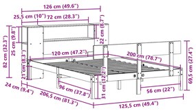 Cama com estante sem colchão 120x200 cm pinho maciço branco