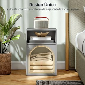 Mesa de Cabeceira Estreita com 2 Compartimentos Abertos Design em Forma de Arco 40x30x60 cm Cinza