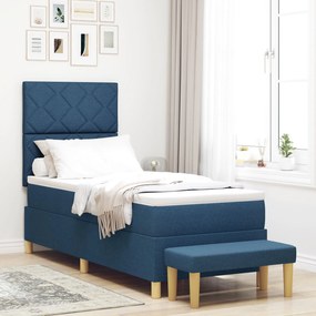 Cama Box Spring com Colchão e Banco Azul 80x200 cm Tecido