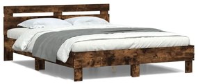 vidaXL Estrutura cama c/ cabeceira/luzes LED 150x200cm carvalho fumado