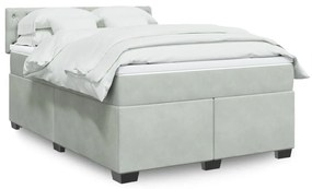 vidaXL Cama com molas/colchão 160x200 cm veludo cinzento-claro