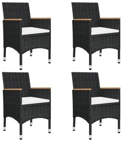 5 pcs conjunto de jantar p/ jardim c/ almofadões preto