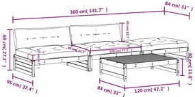 4pcs conjunto lounge jardim c/ almofadões madeira maciça branco