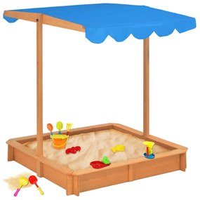 vidaXL Caixa de areia com telhado ajustável madeira abeto UV50 azul