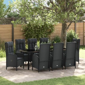 vidaXL Conjunto de Jantar de Jardim 9 Peças Preto Rattan de Polipropileno