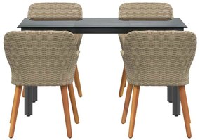 Conjunto de Jantar para o Jardim 5 Peças Bege em Rattan Sintético