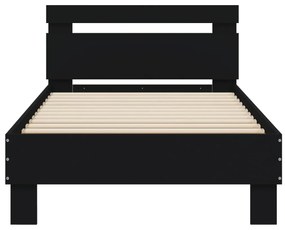 Estrutura de cama com cabeceira e luzes LED 90x200 cm preto