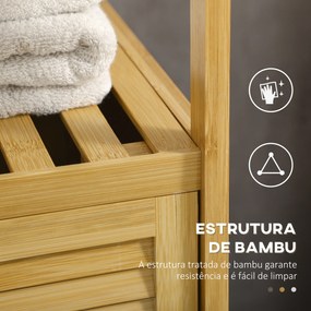 Estante Casa de Banho de Bambu Armário de Armazenamento Casa de Banho com 1 Porta e Prateleira 33x36,5x67 cm Madeira