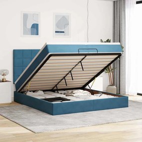 Cama otomana com colchões/LEDs 200x200 cm veludo azul-escuro