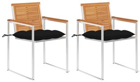 Cadeiras de jardim com almofadões 2 pcs acácia maciça e aço