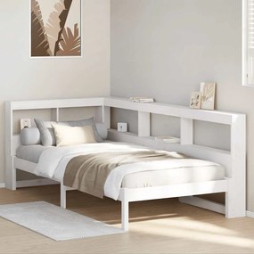 vidaXL Cama com estante sem colchão 100x200 cm pinho maciço branco