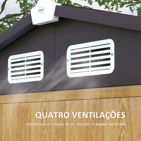 Abrigo de Jardim Exterior 2,36m² 213x120x194 cm com Base Reforçada (Piso NÃO Incluído) e Portas de Correr Madeira e Castanho