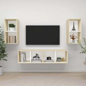 vidaXL Armários de parede p/ TV 4pcs derivados madeira branco/sonoma
