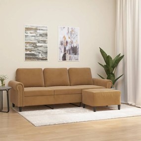 vidaXL Sofá de 3 lugares com apoio de pés 180 cm veludo castanho