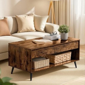 Mesa de centro 50 x 100 x 45/58,5 cm com tampo ajustável e compartimento oculto, castanho vintage e preto