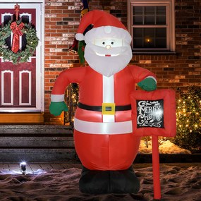 Pai Natal Insuflável com Placa 3 Luzes LED e Insuflador Elétrico Decoração de Natal 120x65x180 cm Multicor