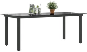 Mesa de jardim em alumínio e vidro 190x90x74 cm preto