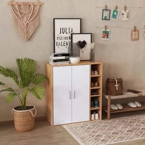 Aparador Timez - Cor Castanho e Branco - 80x32x91cm - Design Contempor