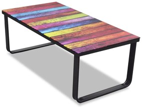 Mesa de centro, tampo de vidro com impressão de arco-íris