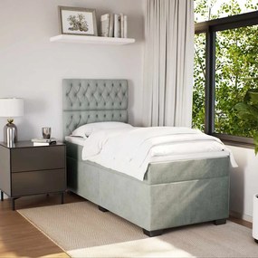 Cama com molas/colchão 90x200 cm veludo cinza-claro