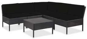 6 pcs conjunto lounge de jardim c/ almofadões vime PE preto