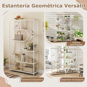 Estante de 8 prateleiras abertas 95 x 30 x 175 cm Design em forma de U Estrutura metálica natural e branco