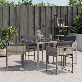 Cadeiras de jardim com almofadões 4 pcs vime PE cinzento