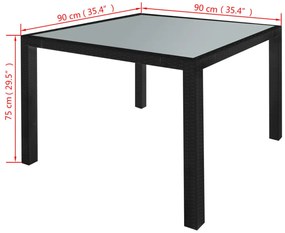 5 pcs conjunto jantar exterior com almofadões vime PE preto