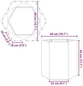 Vaso/floreira de jardim hexagonal 46x40x45 cm aço verde