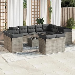 13 pcs conjunto sofás p/ jardim c/ almofadões vime PE cinzento