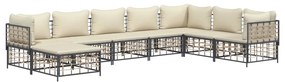 8 pcs conjunto lounge de jardim c/ almofadões vime PE antracite