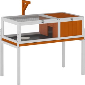 PawHut Casa para Tartarugas em Madeira Cercado para Tartarugas com Casa Principal, Janela de Visualização, Tampa, 104cm x 53cm x 82cm, Branco+Laranja | Aosom Portugal