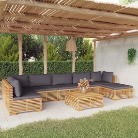 8 pcs conjunto lounge jardim c/ almofadões madeira teca maciça