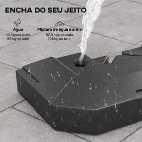 Base para Chapéu de Sol (NÃO INCLUIDO) de 2 Peças em HDPE Recarregável com Água 80 kg ou Mistura de Areia e Água 105 kg Preto