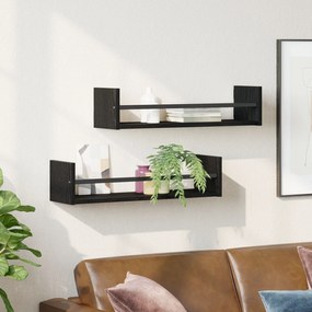 Prateleiras de Parede 2 pcs Preto Carvalho 60x16x14 cm Madeira de Enge