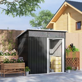 Abrigo de Jardim 1,9m² 195x122x182 cm com Base Reforçada (Chão NÃO Incluído) Porta Corredera Janelas Abrigo de Ferramentas Cinza Escuro