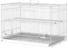 PawHut Gaiola para pássaros 60x41x41cm Aviário com 2 poleiros e 3 portas para pássaros pequenos Canários Papagaios de metal branco