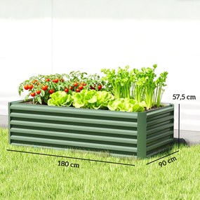 Floreira elevada em aço galvanizado 180 x 90 x 57,5 cm,, canteiro de jardim com fundo aberto,  verde