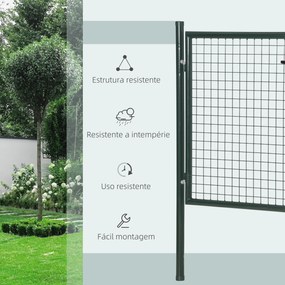 HOMCOM Porta para Vedação de Jardim de Aço com Maçaneta de Fechadura e 3 Chaves Porta de Vedação para Exterior Pátio Terraço 97x150cm Verde