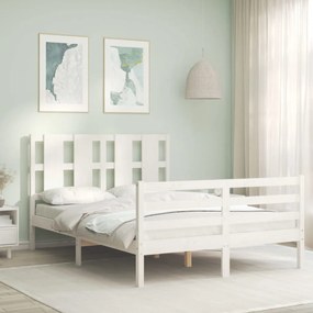 vidaXL Estrutura de cama de casal com cabeceira madeira maciça branco