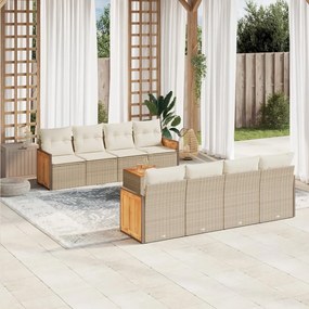 vidaXL 9 pcs conjunto de sofás p/ jardim com almofadões vime PE bege