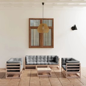vidaXL 8 pcs conjunto lounge de jardim com almofadões pinho maciço