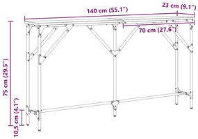 Mesa Consola Carvalho Artesanal 140x23x75 cm Madeira Engenhada