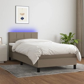 vidaXL Cama box spring colchão/LED 100x200cm tecido cinza-acastanhado